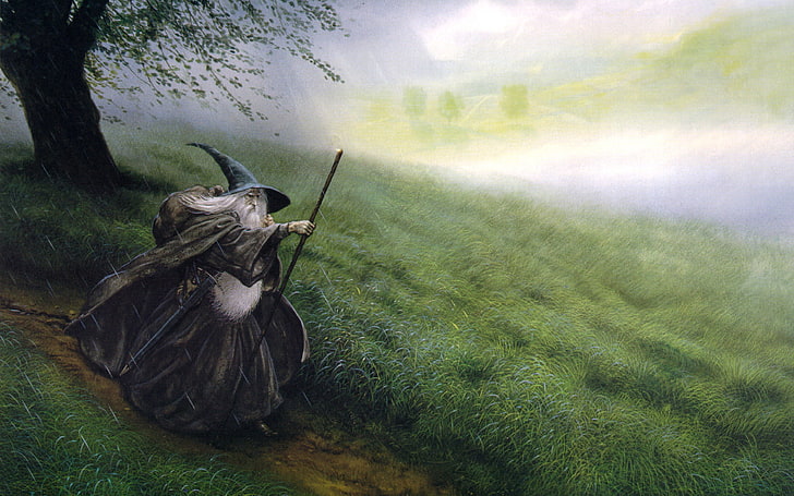 drawing, fantasy Art, gandalf, gray, The Hobbit, The Lord Of The Rings, HD wallpaper