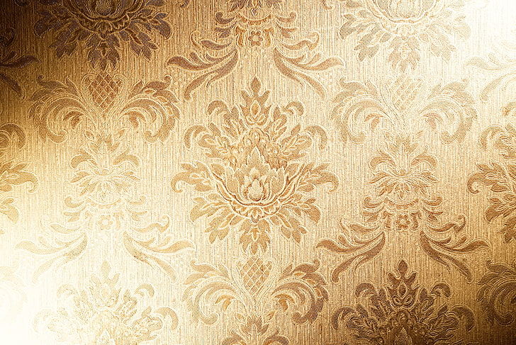 brown floral textile, gold, Wallpaper, texture, fabric, vintage, HD wallpaper