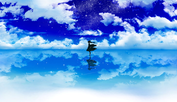 Anime, Touhou, Reimu Hakurei, cloud - sky, blue, flying, nature