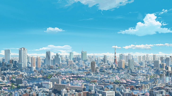 Hd Wallpaper City Buildings Anime Illustration Makoto Shinkai