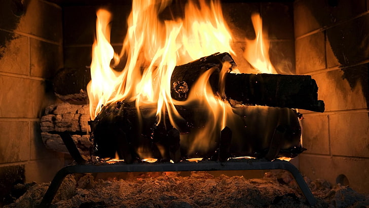 flaming firewood, fireplace, burning, heat - temperature, flame, HD wallpaper
