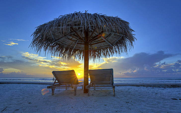 Evening sky in Maldivies, Maldives, Sea, Sunset, clouds, sun lounger