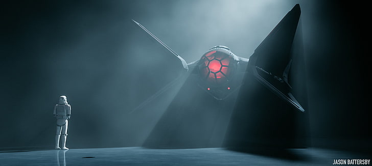 Star Wars storm trooper and fighter spacecraft, digital art, concept art