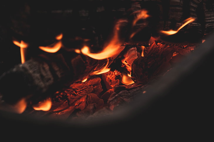 black charcoal, bonfire, coals, fire - Natural Phenomenon, flame, HD wallpaper