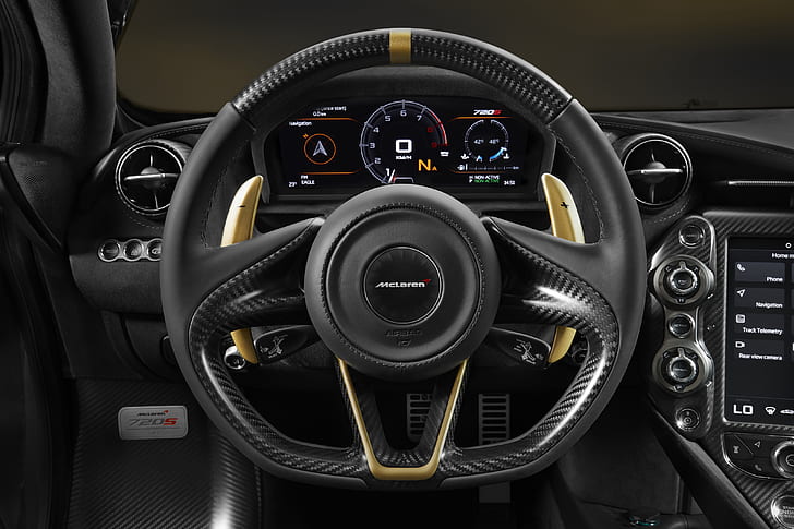 mclaren 720s, 2017 cars, hd, 4k, steering, vehicle interior, HD wallpaper