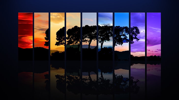 black trees panel wall art, colorful, panels, collage, nature, HD wallpaper