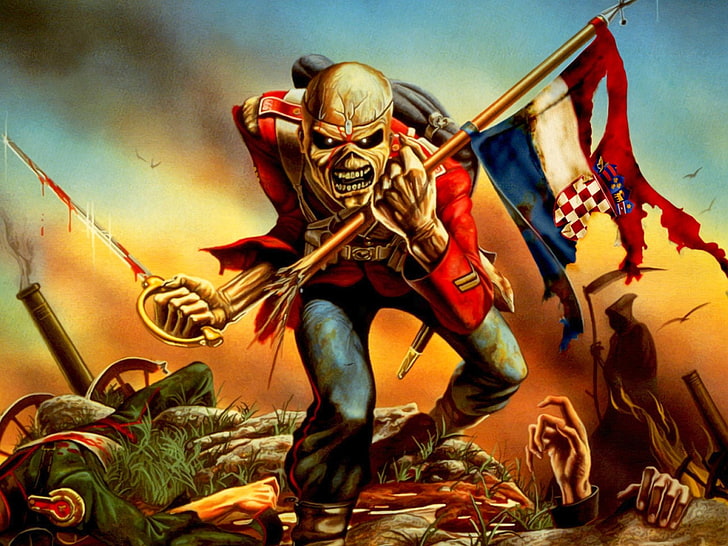 skeleton holding Croatia flag and saber sword digital wallpaper