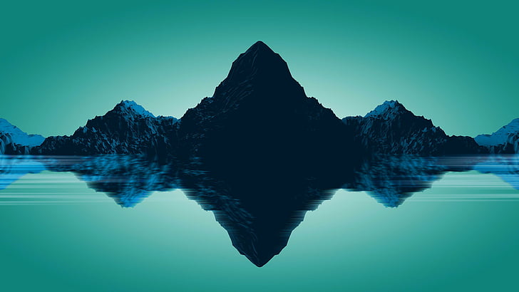mountain, low poly art, lowpoly, mountains, reflection, digital art