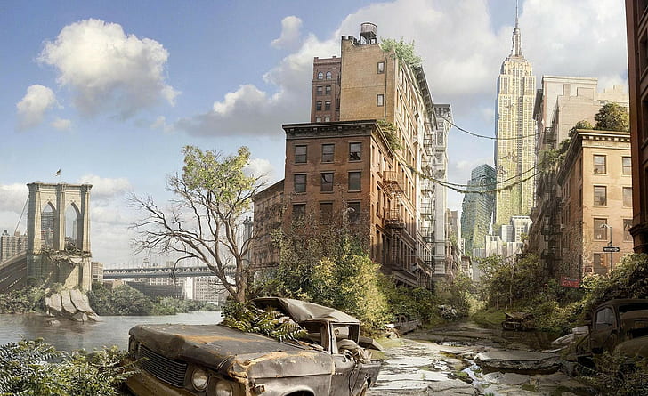 cityscape, dystopian, apocalyptic, building, ruin, abandoned