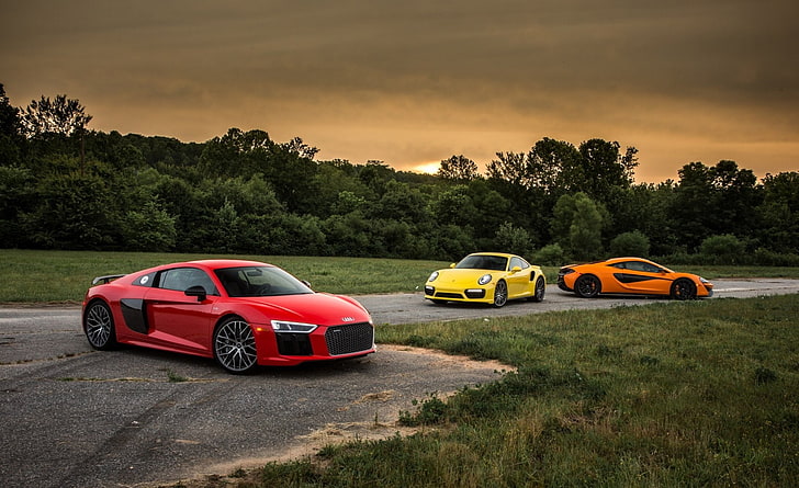 Vehicles, Car, Audi, Audi R8 V10, McLaren, McLaren 570S, Orange Car, HD wallpaper
