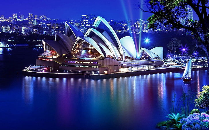 Sidney Opera House, sydney, night, lights, australia, architecture, HD wallpaper