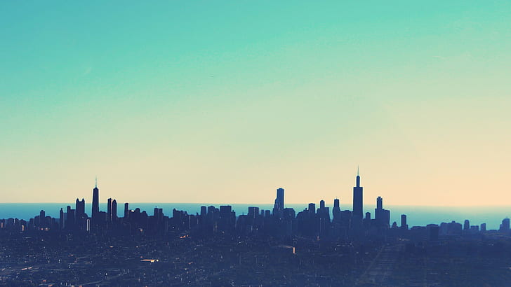 skyline, Chicago, cityscape, simple, horizon, blue
