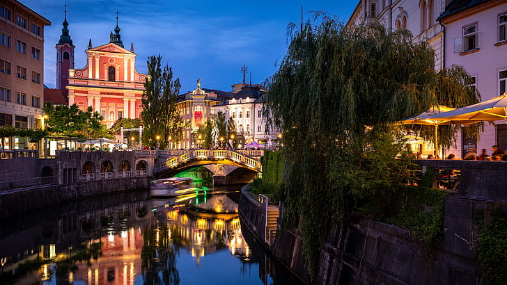 canal, city, bridge, reflection, landmark, tourist attraction, HD wallpaper