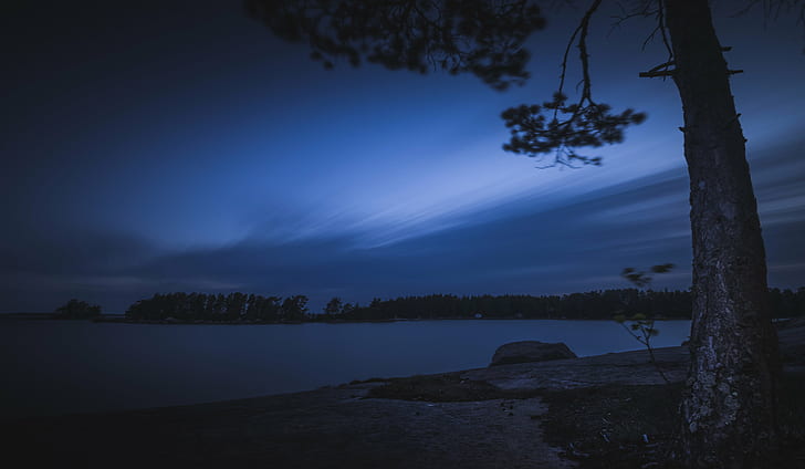 body of water under gray and black clouds during nighttime, Evening, HD wallpaper