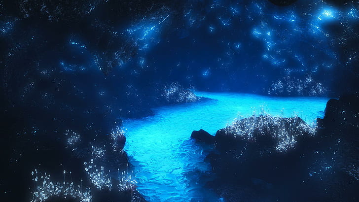 Crystal Creek, water, blue, beautiful, dark, 3d and abstract