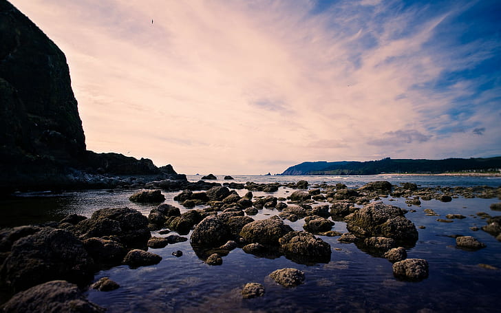 landscape, beach, stones, nature, sea, HD wallpaper