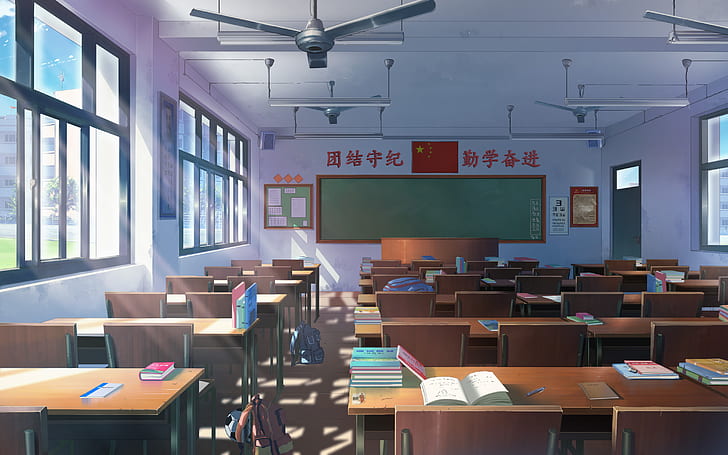 anime, school, room, interior