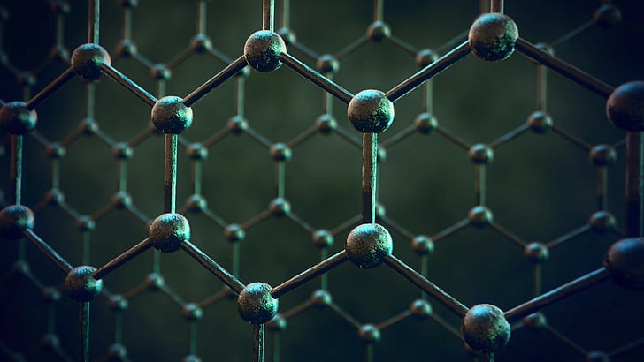 digital art minimalism texture simple simple background atoms hexagon ball depth of field blurred structure graphene chemical structures, HD wallpaper