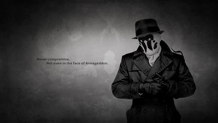 black hat, Watchmen, quote, Rorschach, movies, clothing, one person