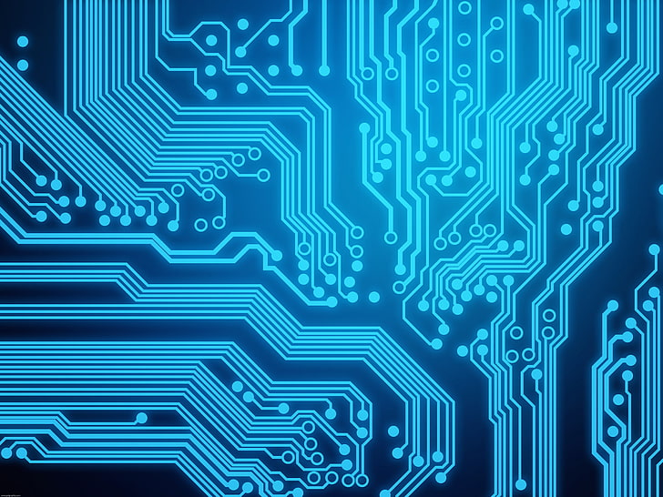 blue circuit board digital wallpaper, background, technology