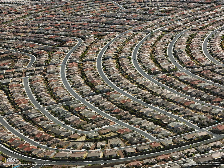 National Geographic, cityscape, house, road, Las Vegas, high angle view