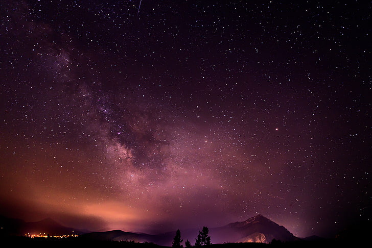 purple sky, stars, nature, galaxy, night, star - space, scenics - nature, HD wallpaper