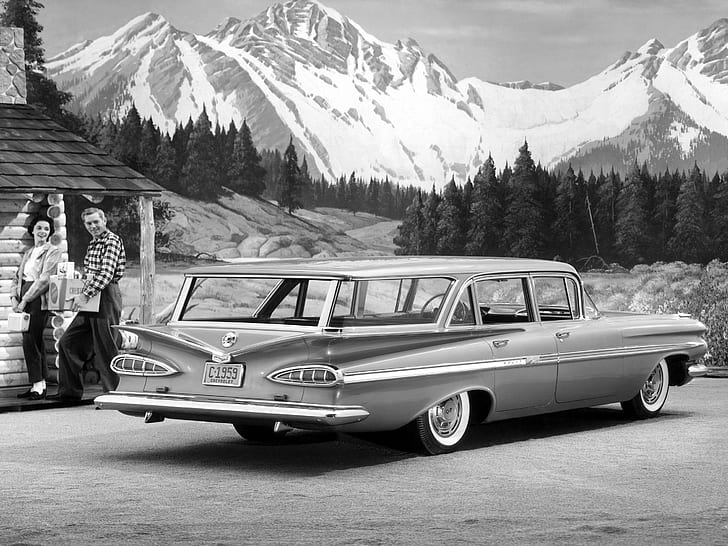 1959, chevrolet, impala, nomad, retro, stationwagon, HD wallpaper