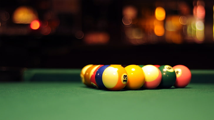 billiard balls, untitled, billiards, depth of field, bokeh, pool Game, HD wallpaper