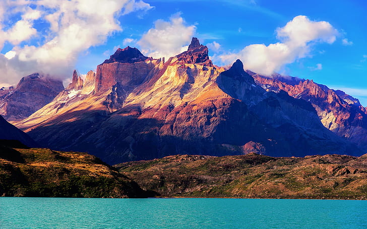 South America, Chile, the National Park Torres del Paine, mountains, lake, HD wallpaper