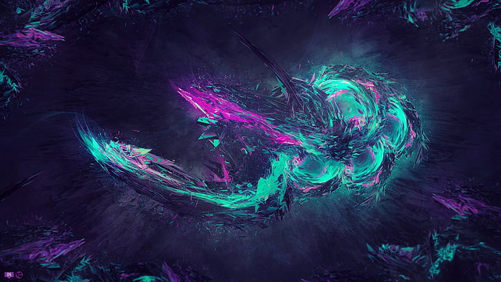 teal and purple art, abstract, digital art, shapes, colorful, HD wallpaper