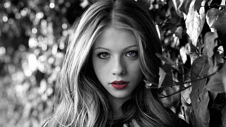 women's red lipstick, selective color photography of woman's lips