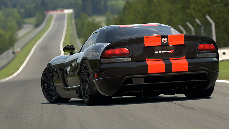 black and red Dodge sports car on road, Gran Turismo, mode of transportation, HD wallpaper