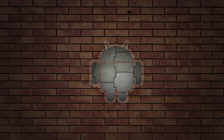 Android Operating Systems, Android logo, Computers, brick, brick wall, HD wallpaper