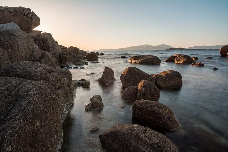 rock, sea, Corsica, nature, rock - object, solid, water, sky, HD wallpaper