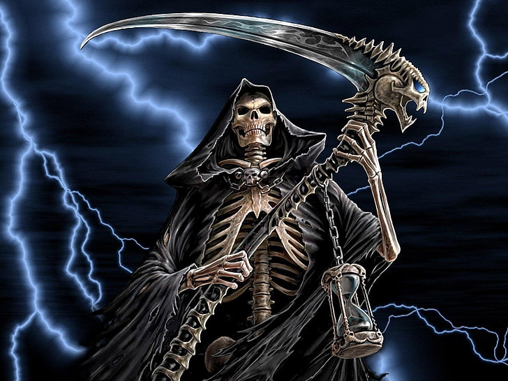 Grim Reaper digital wallpaper, Dark, horror, human skeleton, fear