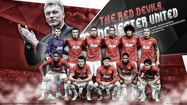 football, Vidic, Rooney, van Persie, Valencia, Ferdinand, Gea, HD wallpaper