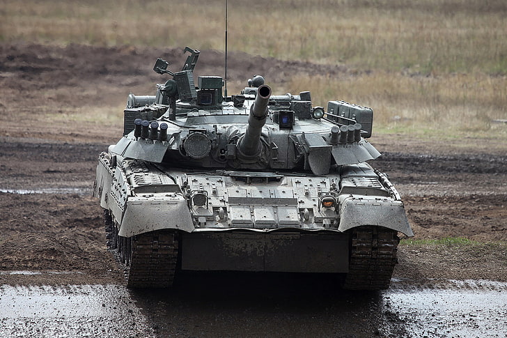 grey tank, dirt, polygon, combat, T-80, military, armored tank