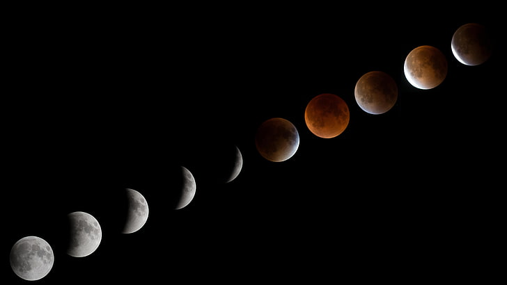 Lunar Eclipse 4K 8K, astronomy, space, sky, moon, night, no people, HD wallpaper