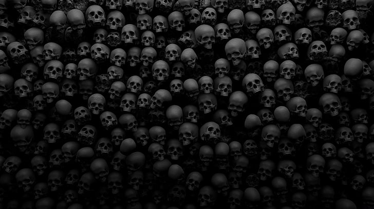 pile of skulls graphic, darkness, the darkness, black And White, HD wallpaper
