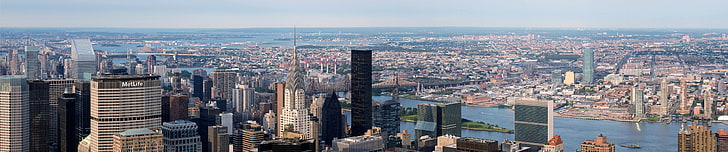 New York City, triple screen, wide angle, cityscape, Manhattan, HD wallpaper