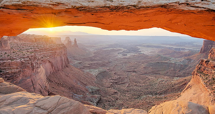 Grand Canyon, Mesa Arch, Canyonlands National Park, Utah, La Sal Mountains, HD wallpaper