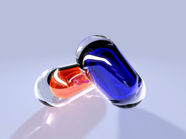 Red Blue Coloured Pills, 3d and abstract
