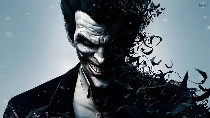 Joker, bats, Batman: Arkham Origins, headshot, portrait, one person