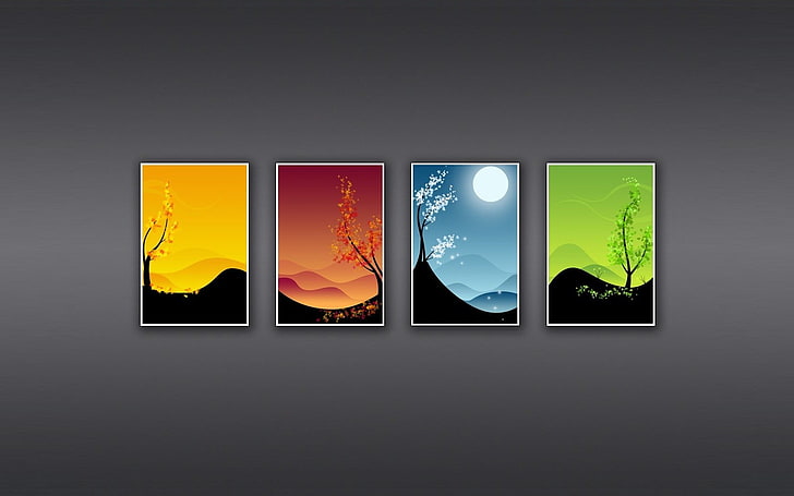 three assorted-color paintings, minimalism, collage, simple background