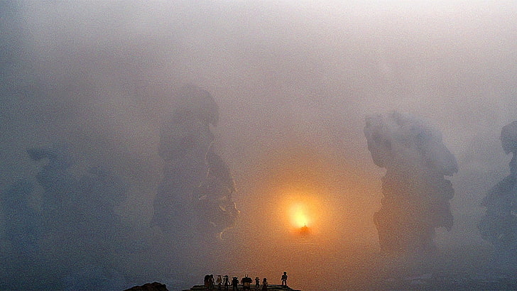 silhouette of people and smoke, How to Train Your Dragon, concept art