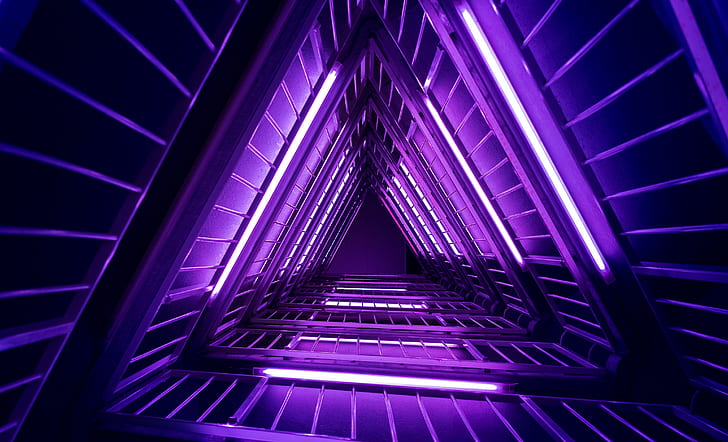Purple, Triangles, Neon, Lights, 4K