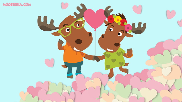 heart, moose, moosteria, nature, love, childhood, multi colored, HD wallpaper