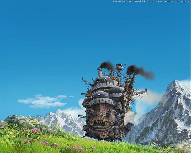 anime, Studio Ghibli, Howl's Moving Castle, sky, nature, blue