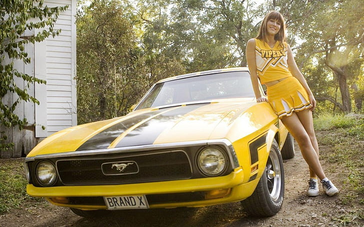 women mary elizabeth winstead yellow vintage cars actress celebrity ford mustang 2400x1500 wallpa People Actresses HD Art, HD wallpaper