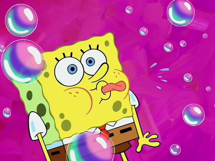 Cartoons, Spongebob, Yellow, Bubble, Naughty Tongue